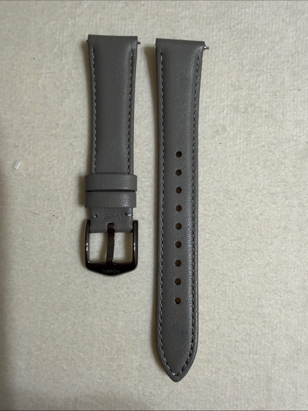 16mm Fossil Gray Leather Watch Strap